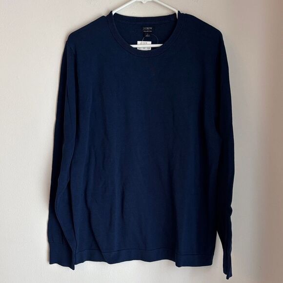J. Crew Deep Blue Long Sleeve 100% cotton knit sweater men Classic crewneck LG - Picture 1 of 8